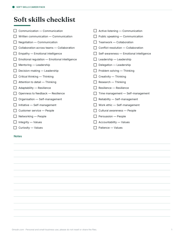 Preview of Printable Soft Skills Checklist